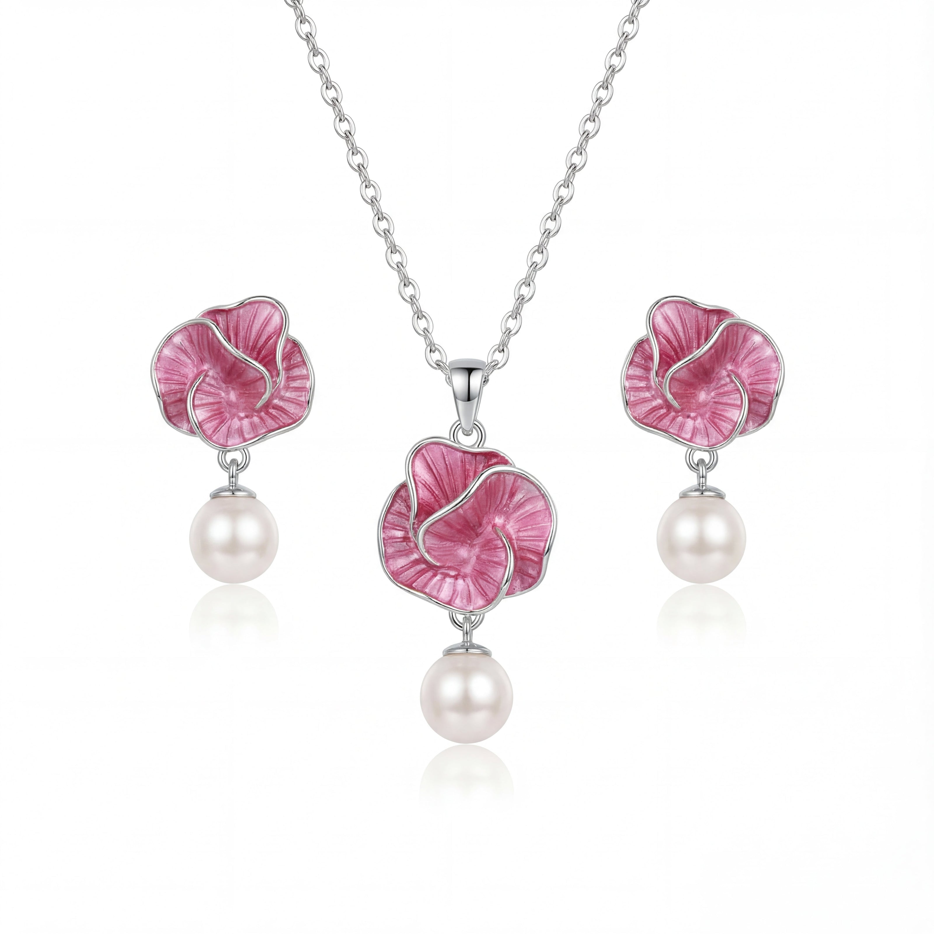Blush Rose Enamel Pearl Drop Set