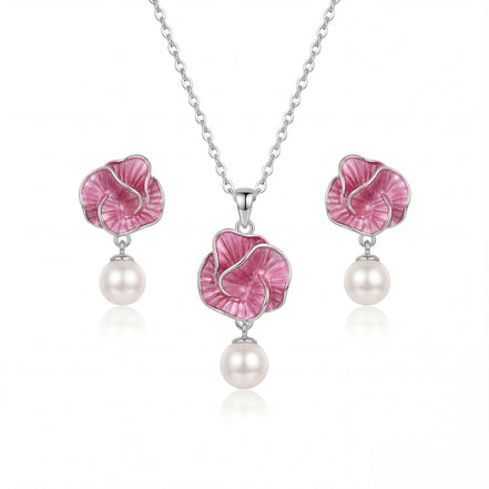Blush Rose Enamel Pearl Drop Set