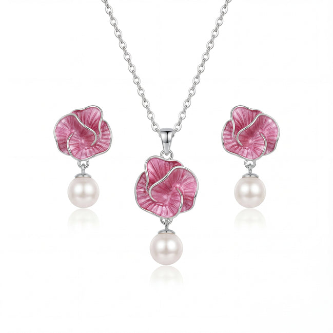 Blush Rose Enamel Pearl Drop Set