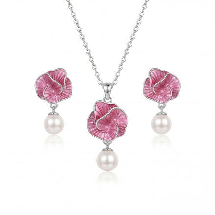 Blush Rose Enamel Pearl Drop Set