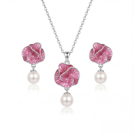 Blush Rose Enamel Pearl Drop Set