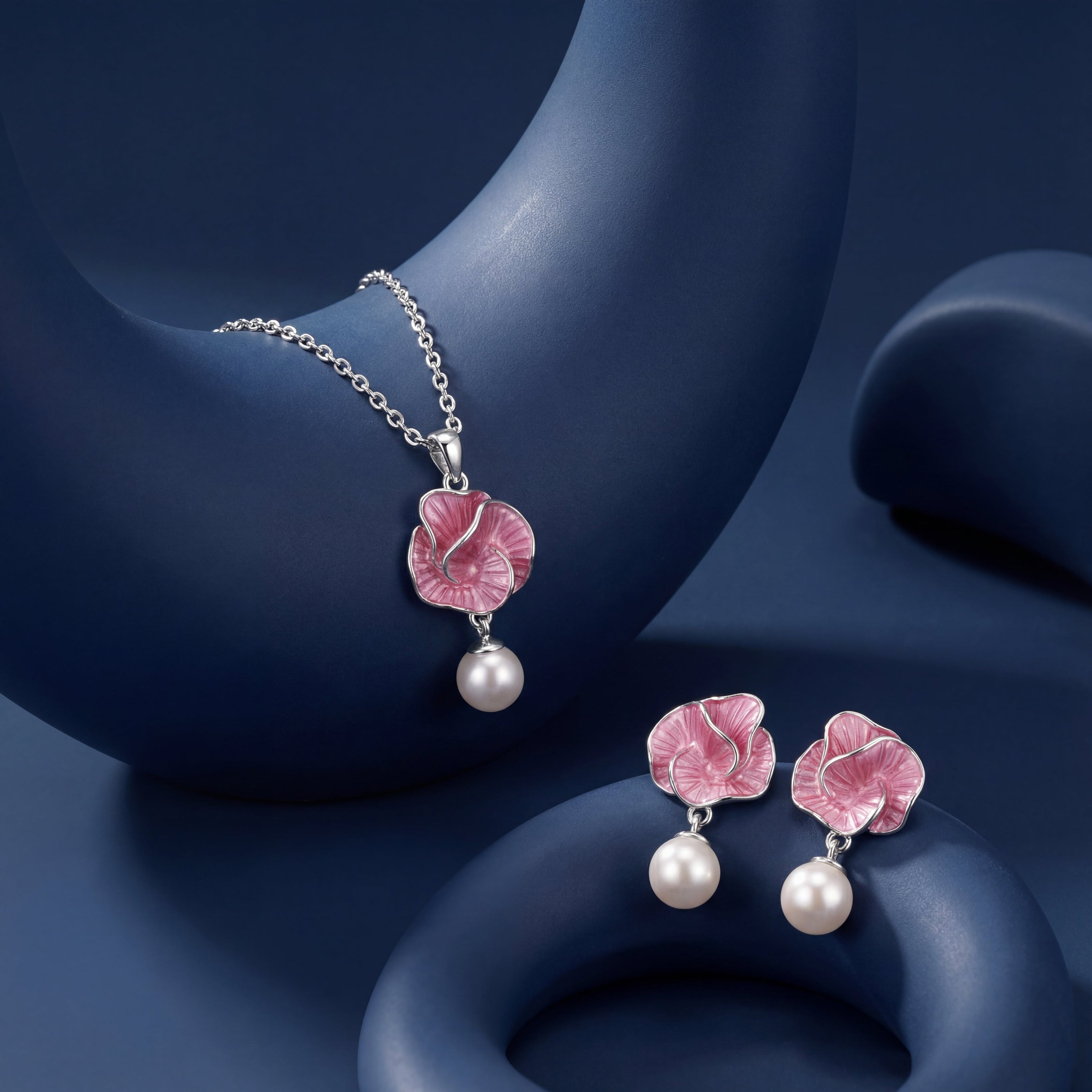 Blush Rose Enamel Pearl Drop Set