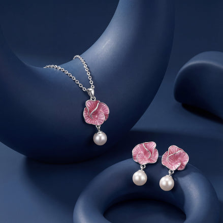 Blush Rose Enamel Pearl Drop Set