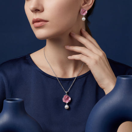 Blush Rose Enamel Pearl Drop Set