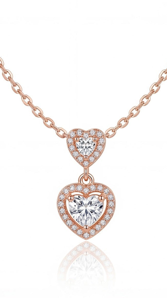 Double Heart Sparkle Pendant Necklace