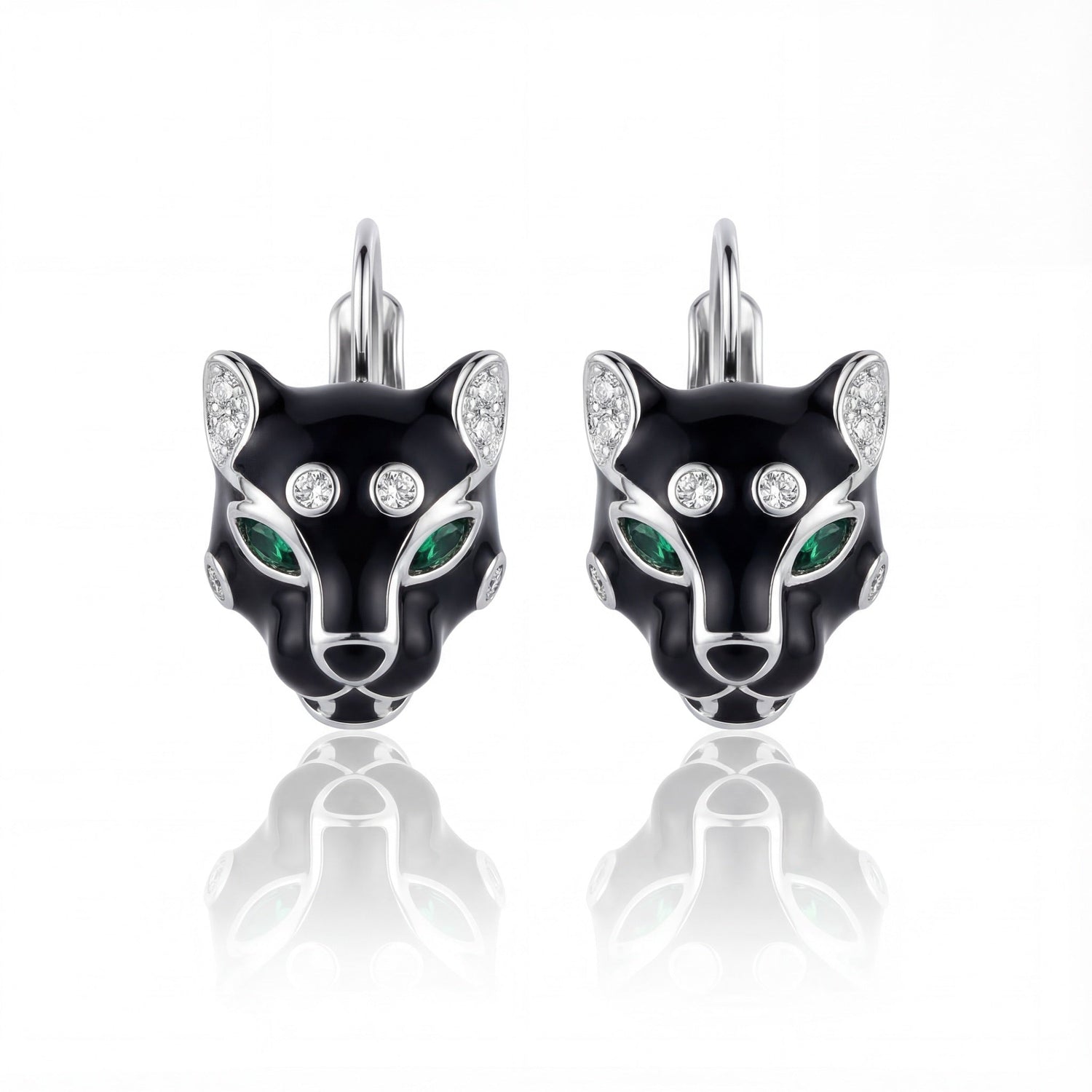 Noir Panther Enamel Diamond Earrings
