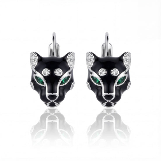 Noir Panther Enamel Diamond Earrings