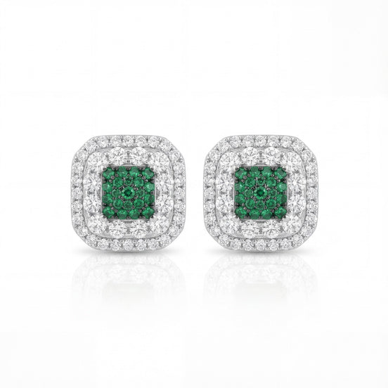 Emerald Royale Halo Stud Earrings