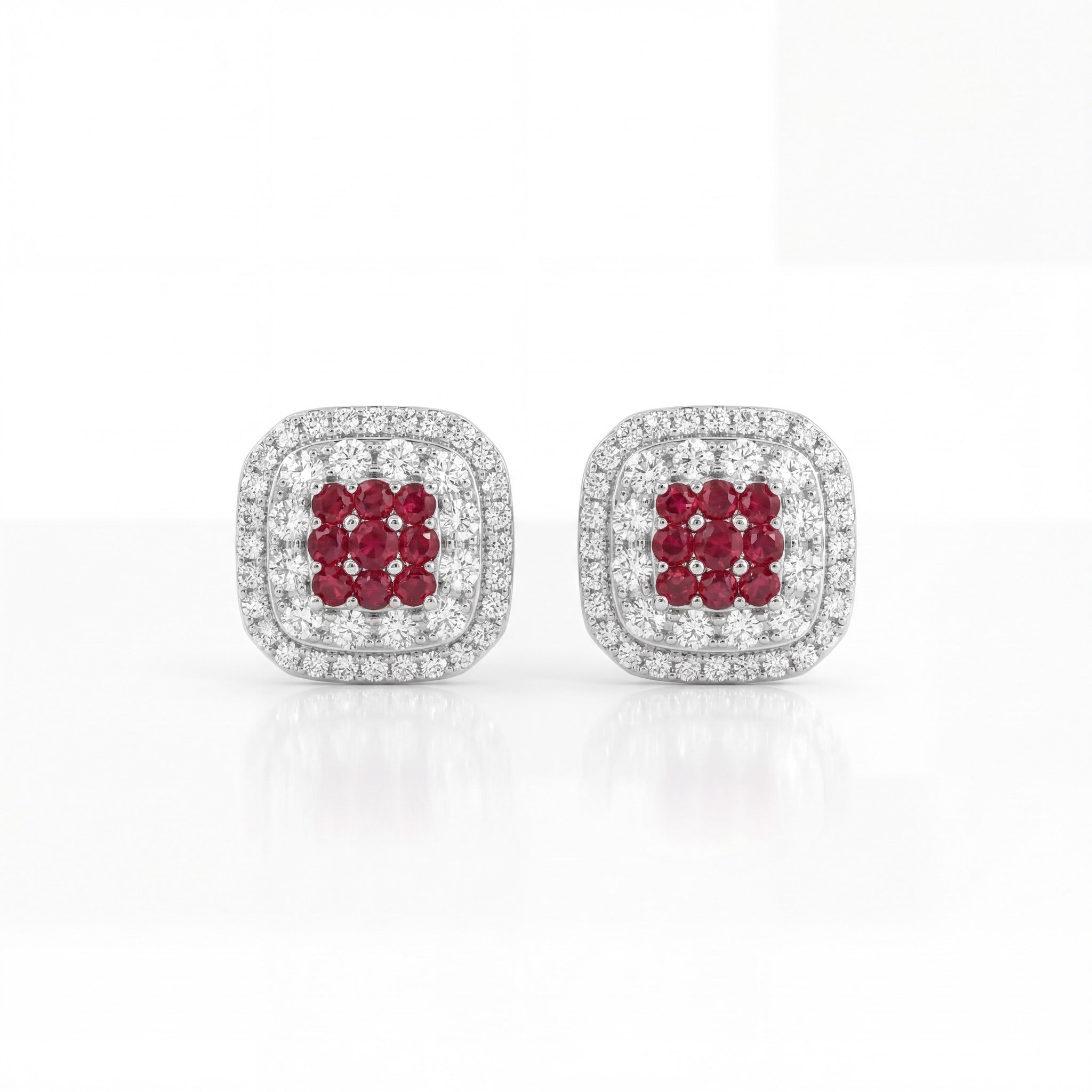 Royal Ruby Halo Stud Earrings