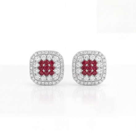 Royal Ruby Halo Stud Earrings