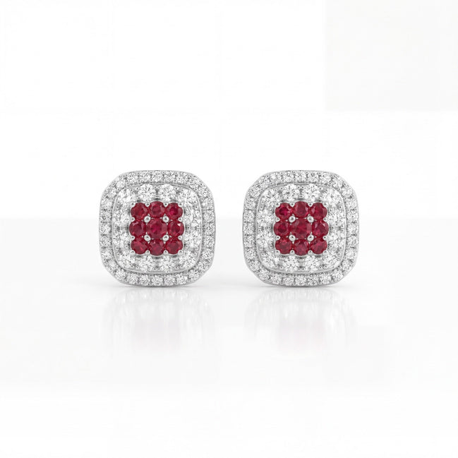 Royal Ruby Halo Stud Earrings