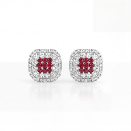 Royal Ruby Halo Stud Earrings