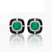 Noir Emerald Halo Stud Earrings