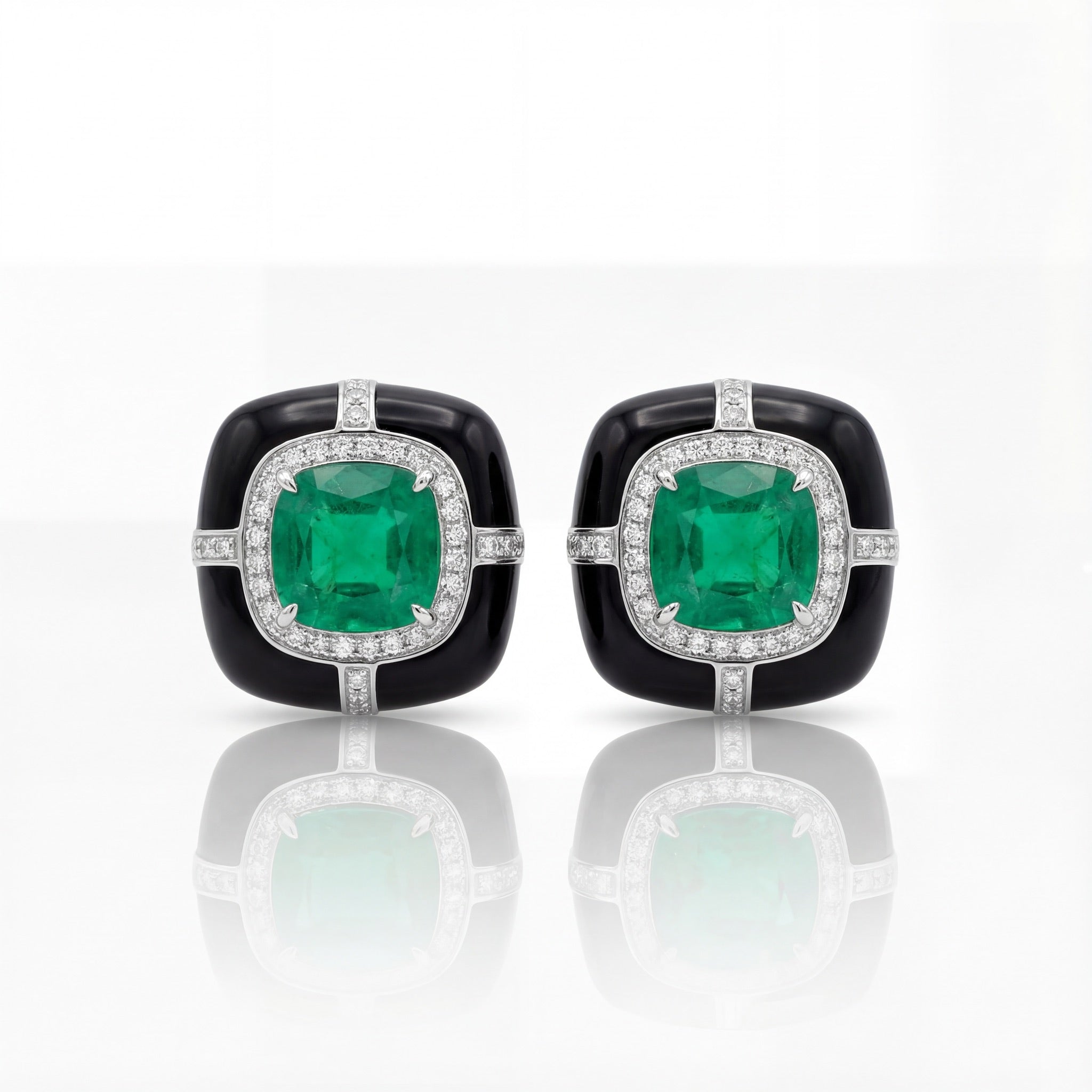Noir Emerald Halo Stud Earrings
