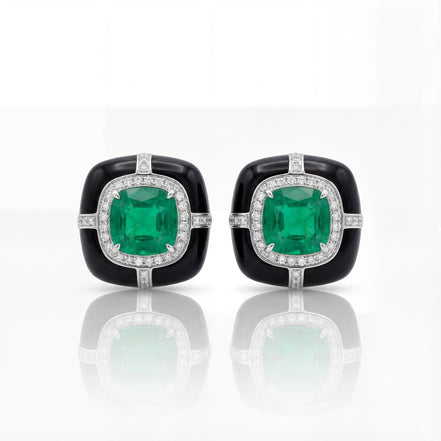 Noir Emerald Halo Stud Earrings