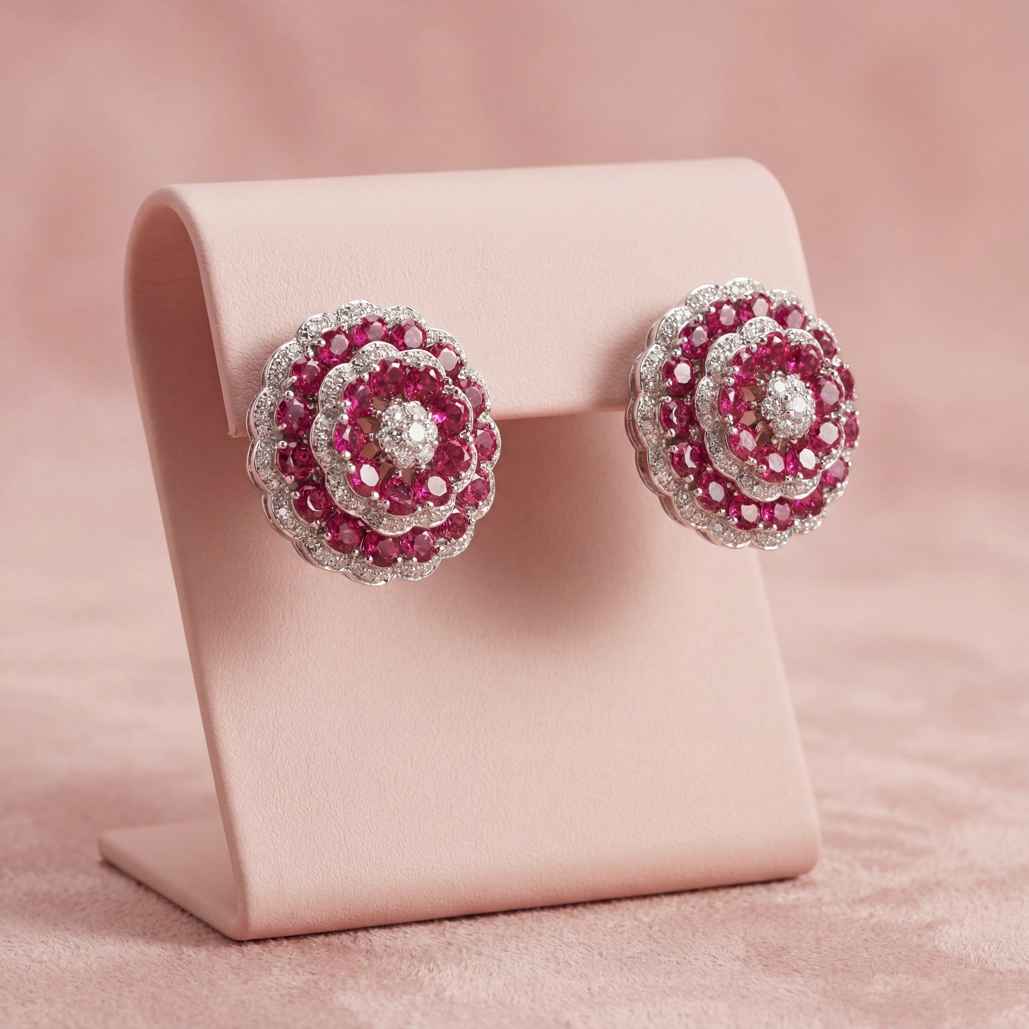 Rosette Royale Ruby Diamond Stud Earrings