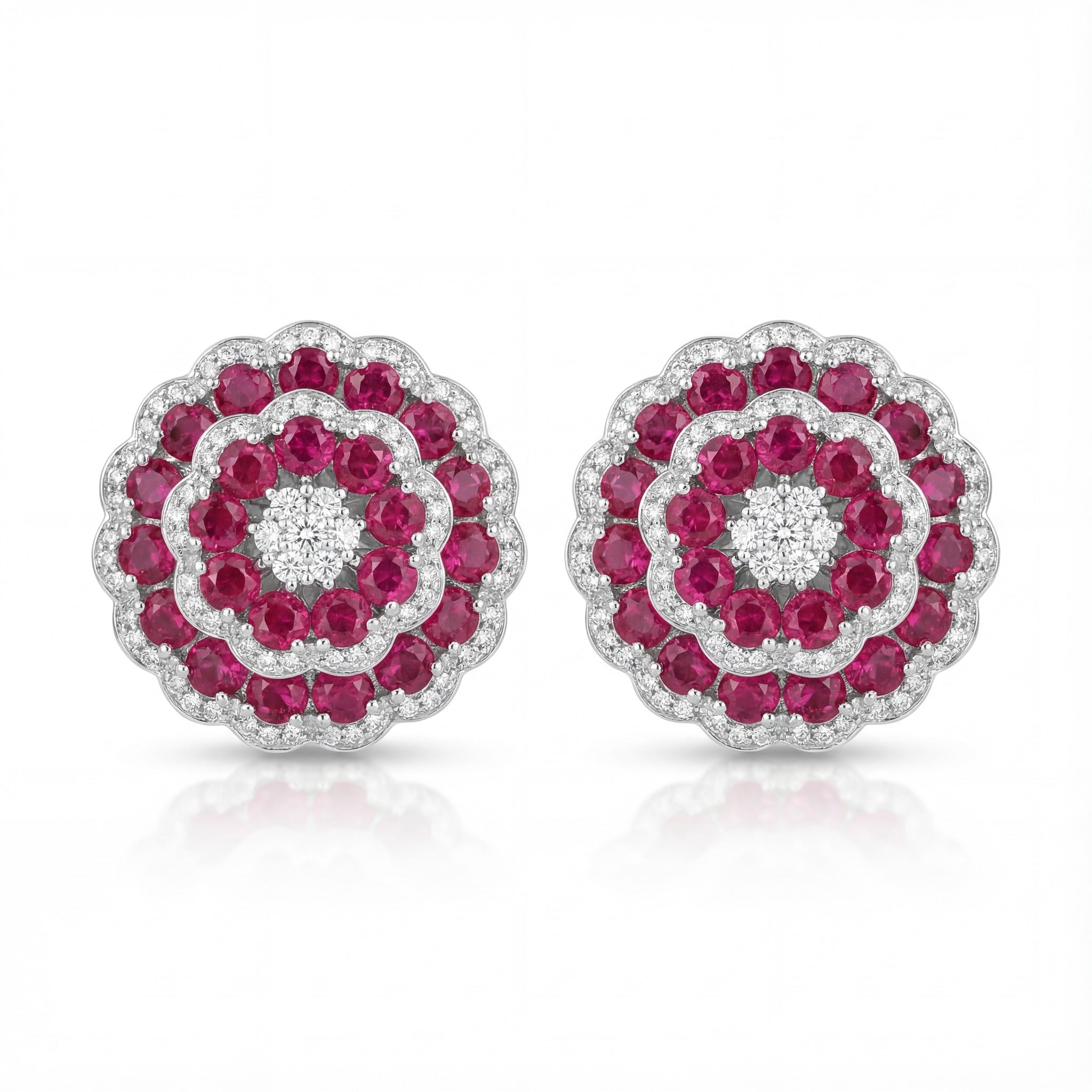 Rosette Royale Ruby Diamond Stud Earrings