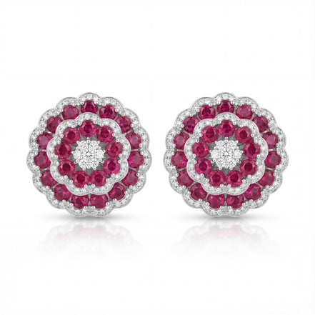 Rosette Royale Ruby Diamond Stud Earrings