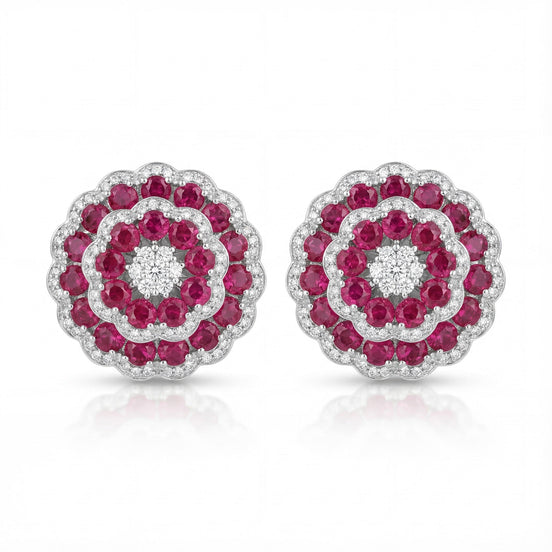 Rosette Royale Ruby Diamond Stud Earrings