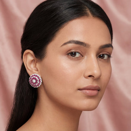 Rosette Royale Ruby Diamond Stud Earrings