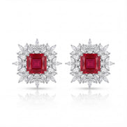 Crimson Blossom Diamond Stud Earrings
