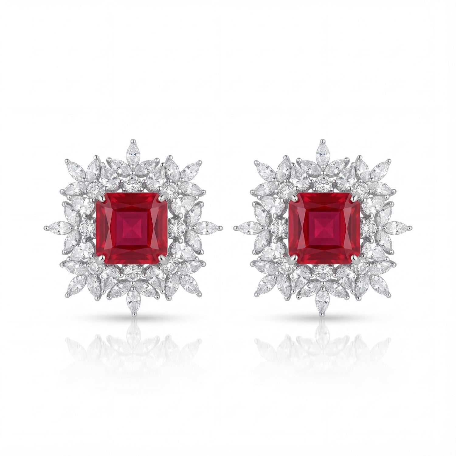Crimson Blossom Diamond Stud Earrings