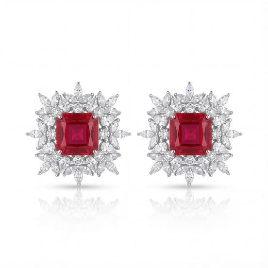 Crimson Blossom Diamond Stud Earrings