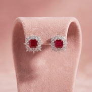 Crimson Blossom Diamond Stud Earrings