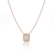 Emerald-Cut Halo Solitaire Pendant Necklace