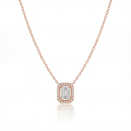 Emerald-Cut Halo Solitaire Pendant Necklace