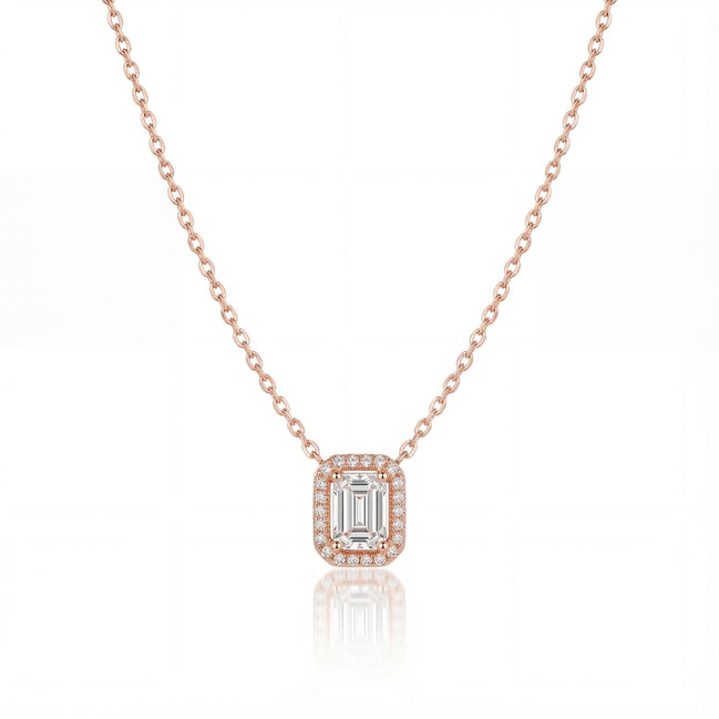 Emerald-Cut Halo Solitaire Pendant Necklace