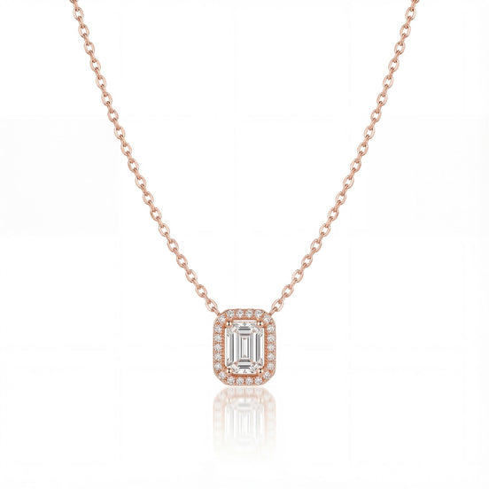 Emerald-Cut Halo Solitaire Pendant Necklace