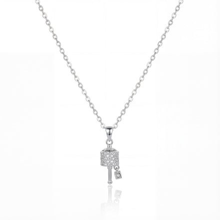 Pavé Lock & Key Charm Pendant Necklace