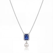 Sapphire Pearl Elegance Drop Pendant Necklace