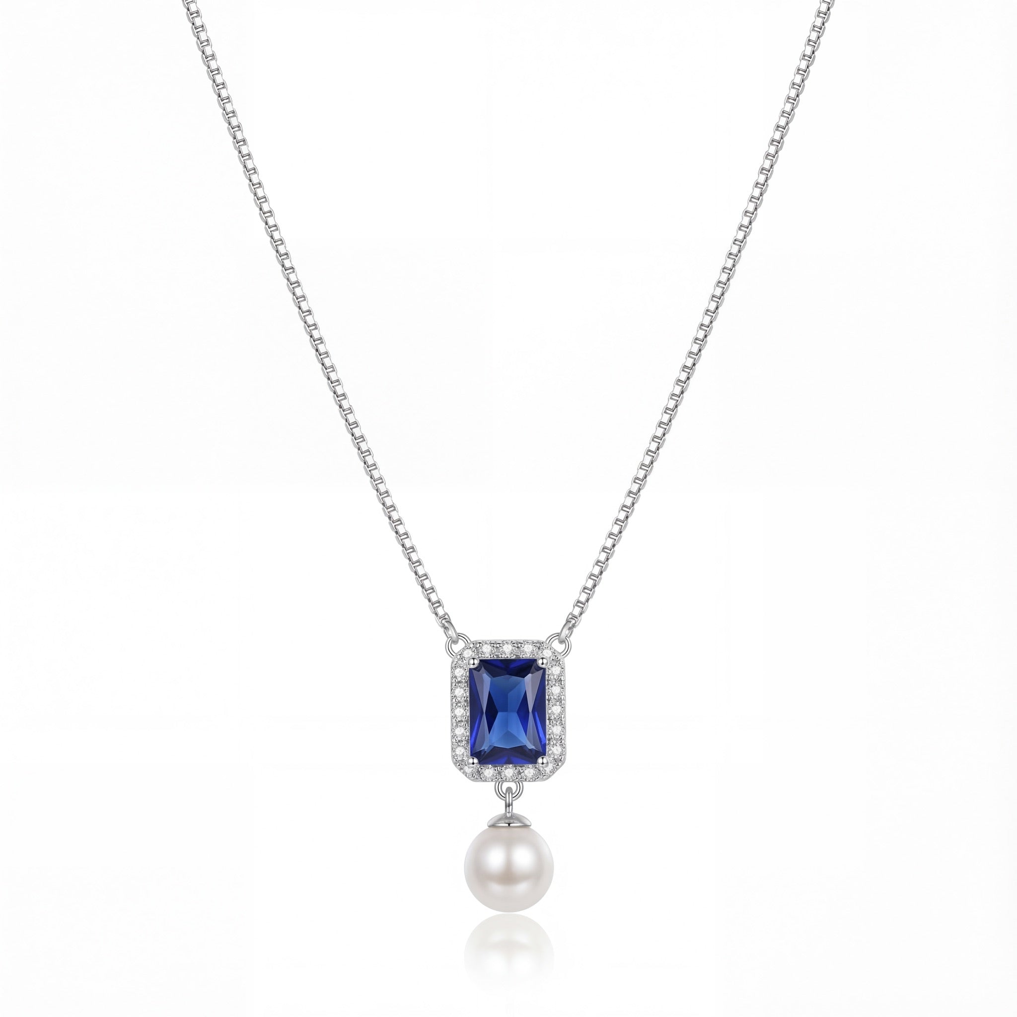 Sapphire Pearl Elegance Drop Pendant Necklace