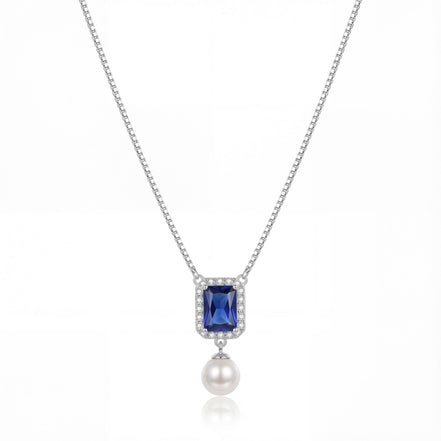 Sapphire Pearl Elegance Drop Pendant Necklace