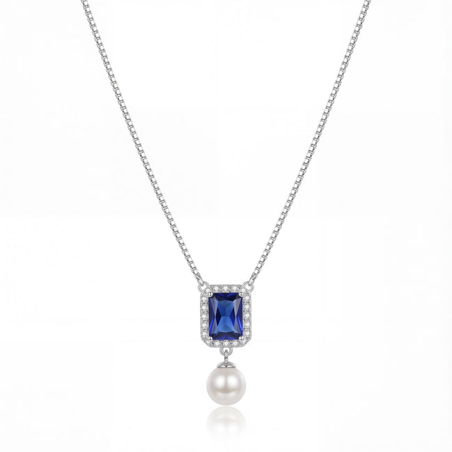 Sapphire Pearl Elegance Drop Pendant Necklace