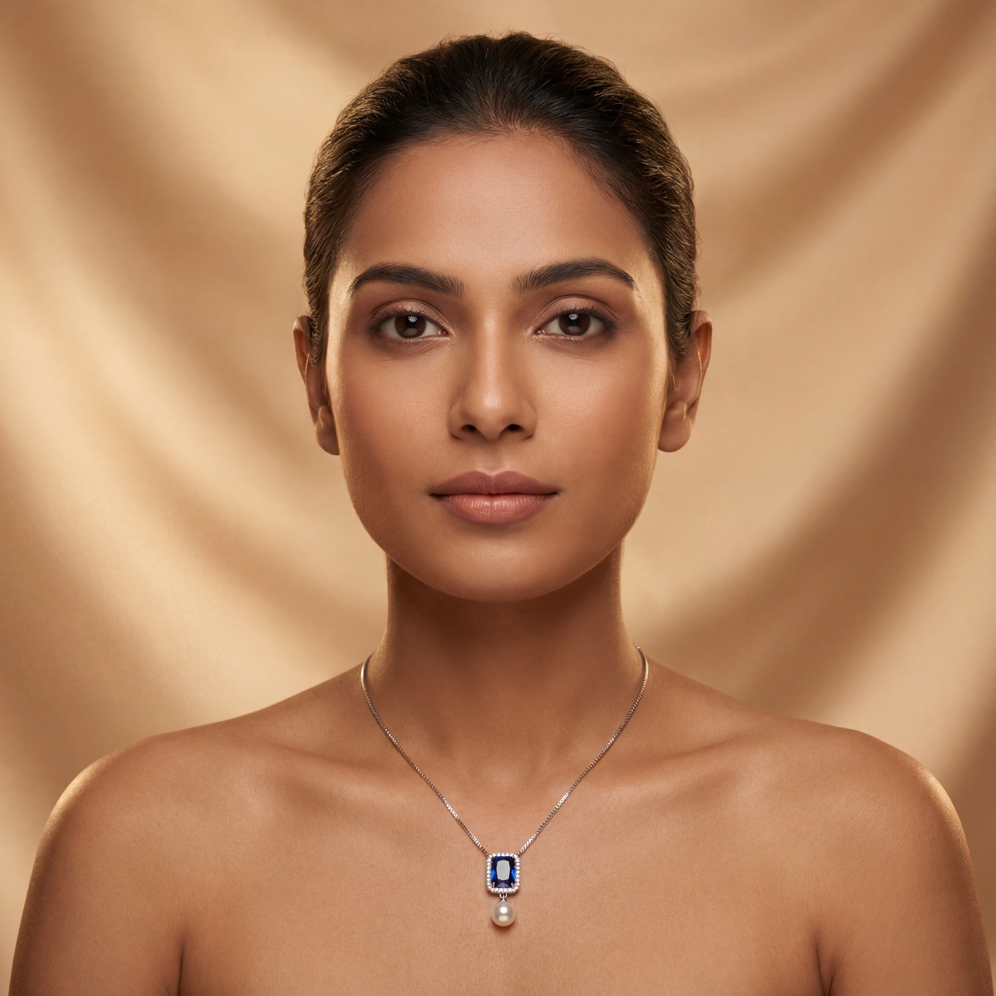 Sapphire Pearl Elegance Drop Pendant Necklace