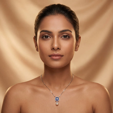 Sapphire Pearl Elegance Drop Pendant Necklace