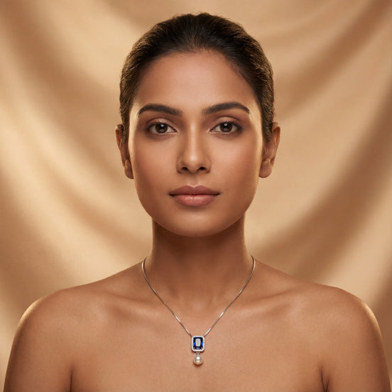 Sapphire Pearl Elegance Drop Pendant Necklace