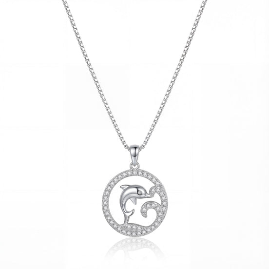 Ocean Spirit Dolphin Diamond Pendant Necklace