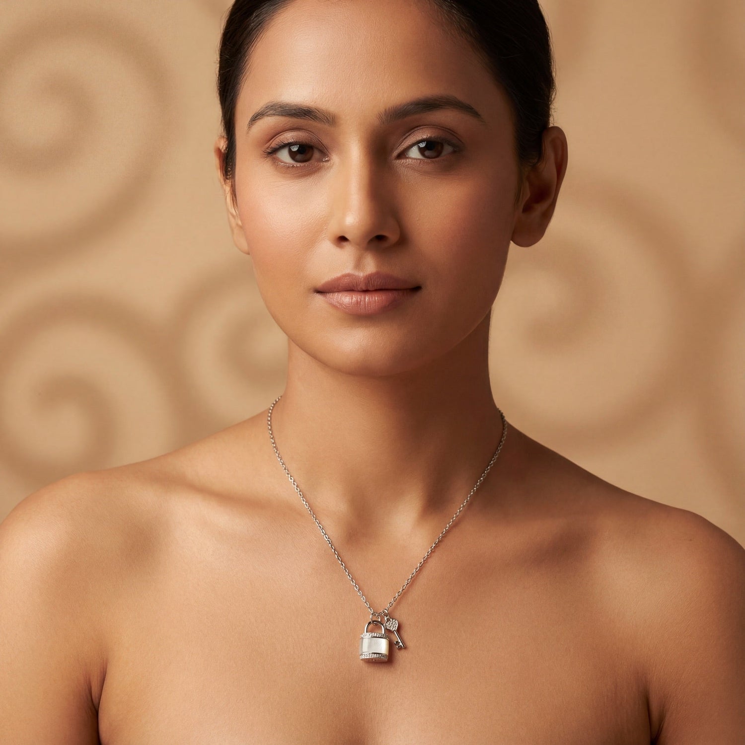 Opal Lock & Key Diamond Pendant Necklace