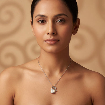 Opal Lock & Key Diamond Pendant Necklace