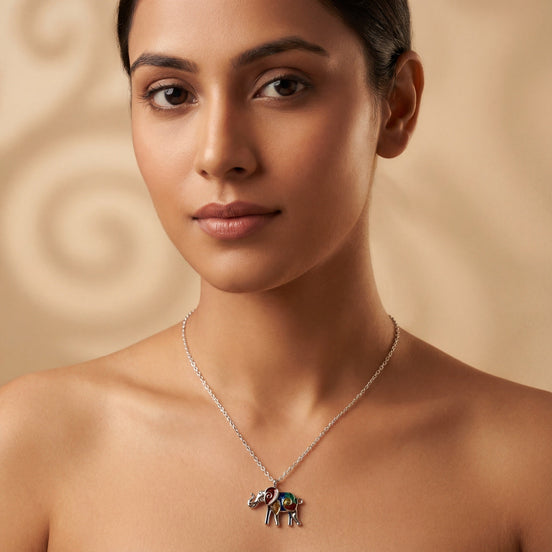 Royal Elephant Enamel Pendant Necklace