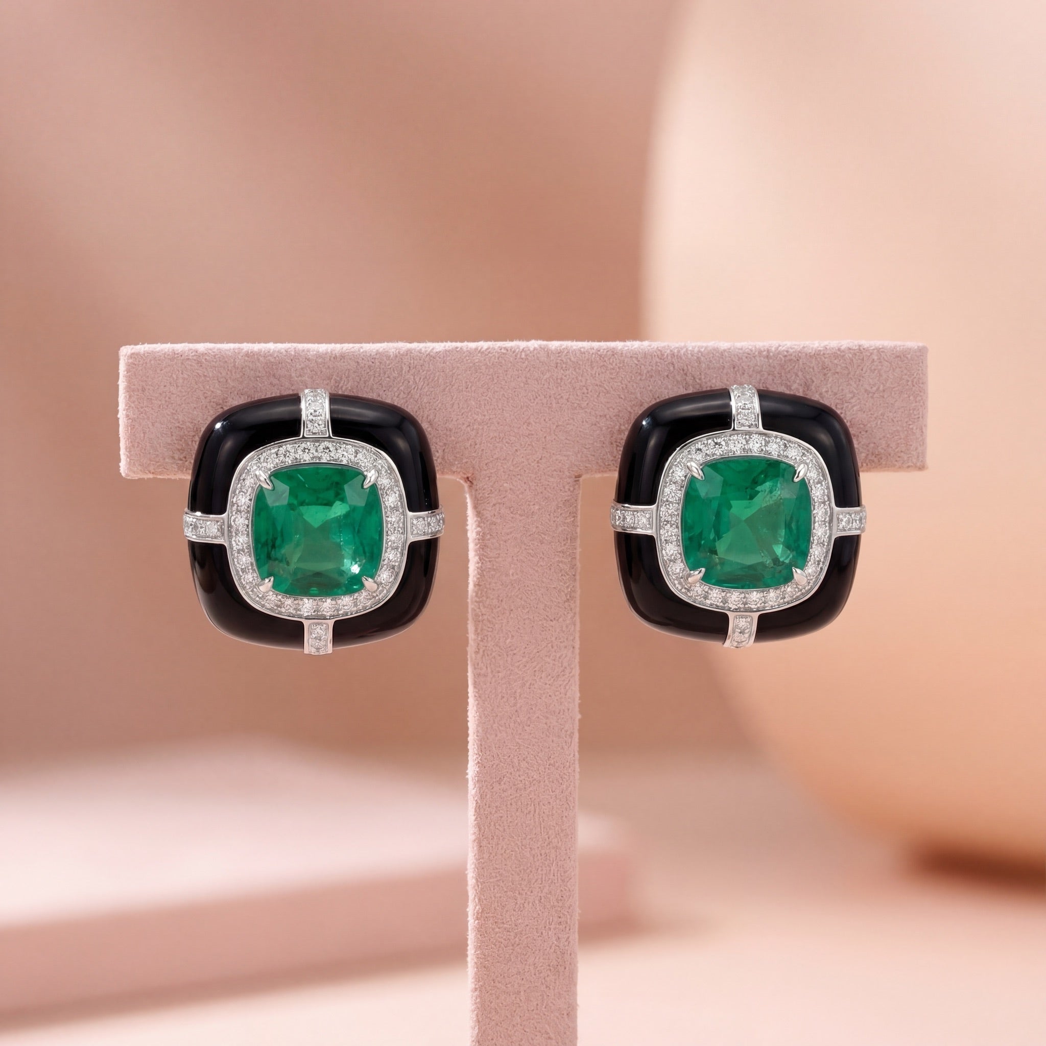 Noir Emerald Halo Stud Earrings