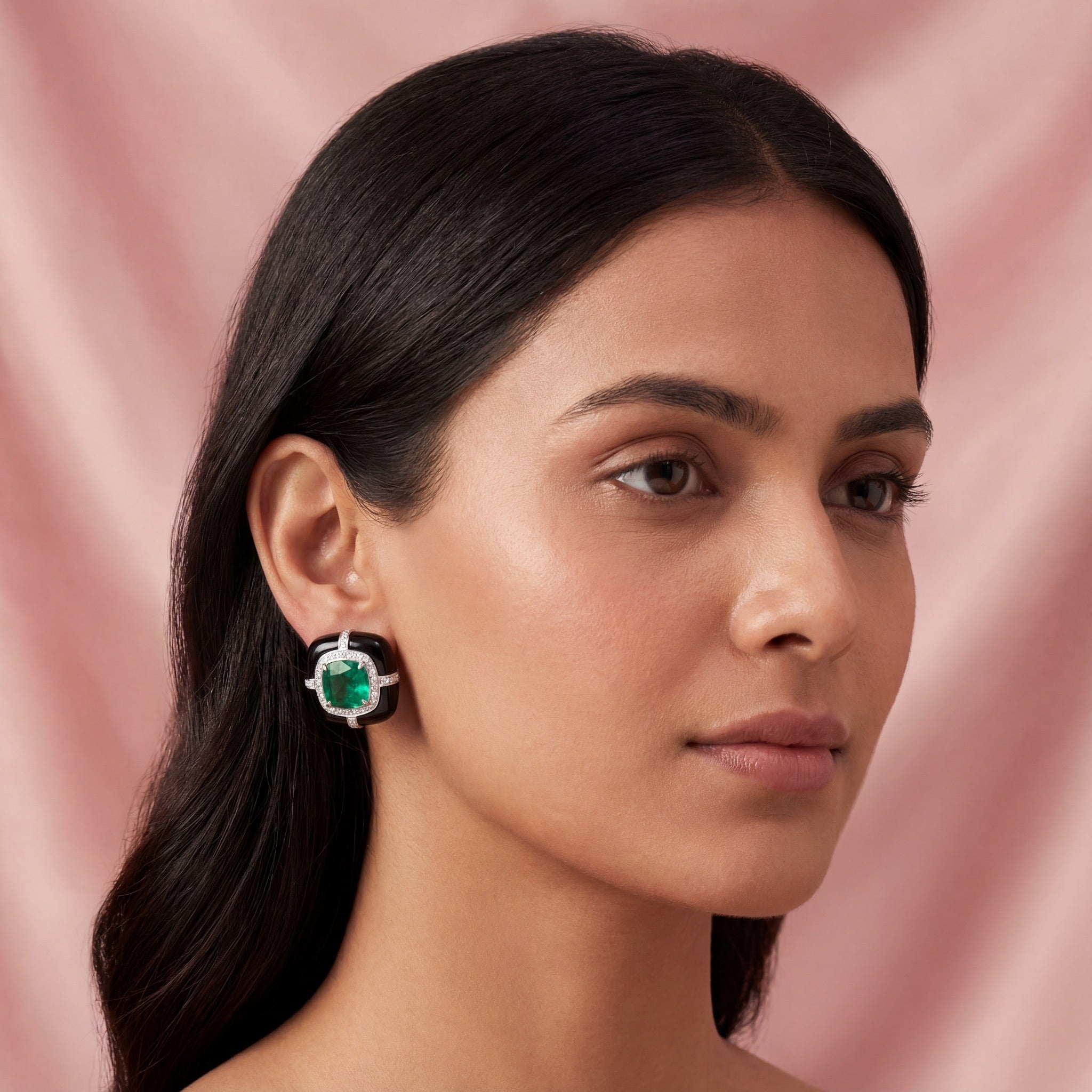 Noir Emerald Halo Stud Earrings