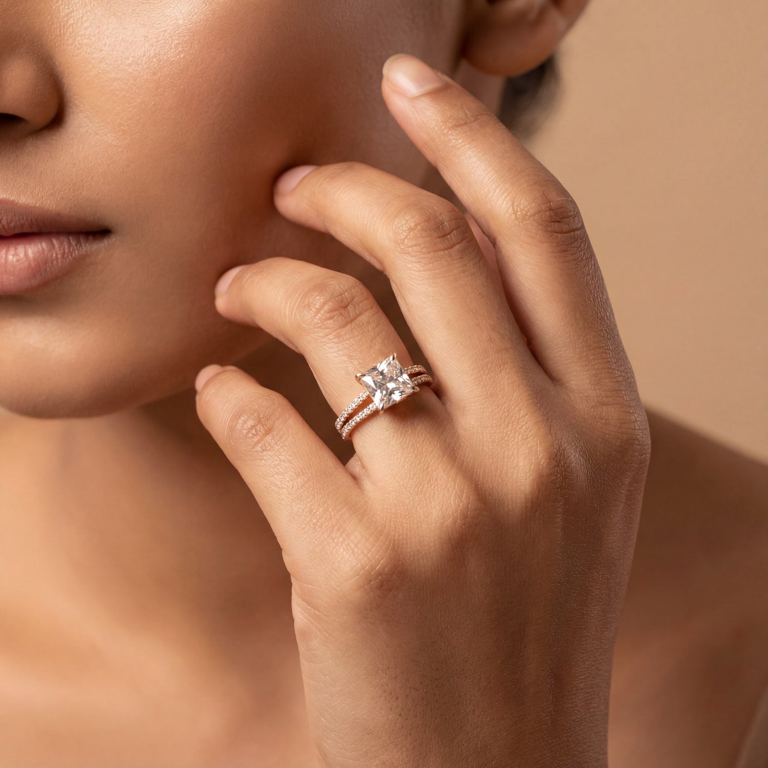 Rose Gold Cushion Halo Ring
