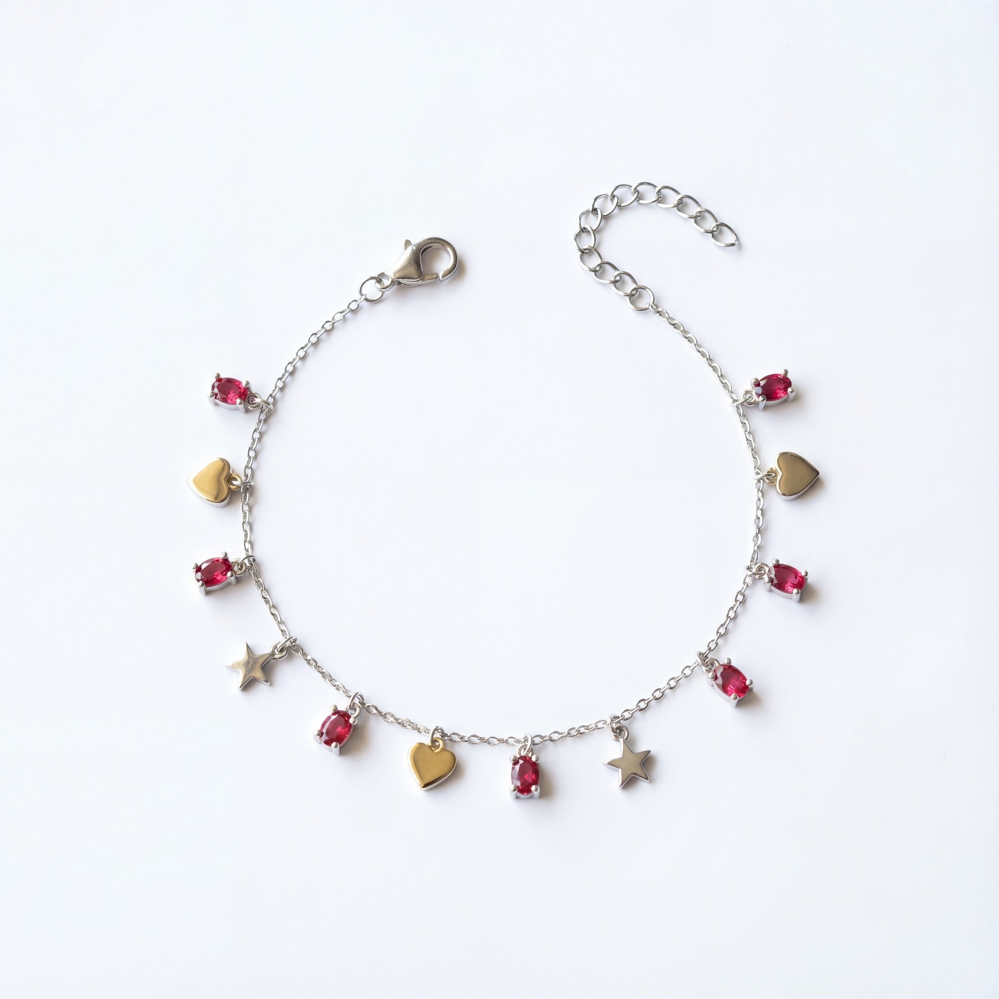 Ruby Heart & Star Charm Bracelet