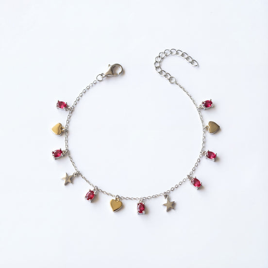 Ruby Heart & Star Charm Bracelet