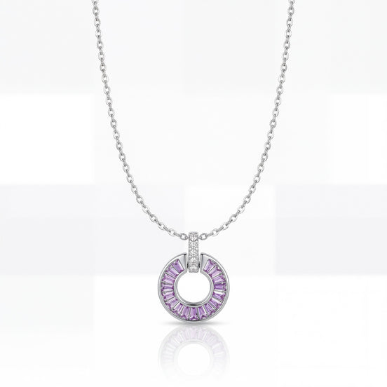 Amethyst Circle Halo Necklace